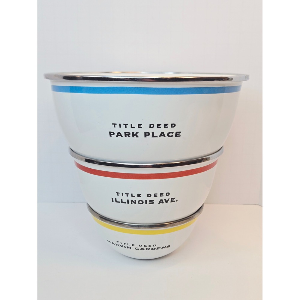 Hasbro Monopoly Enamelware Nesting Bowls Set of 3 Park Place Illinois Marvin